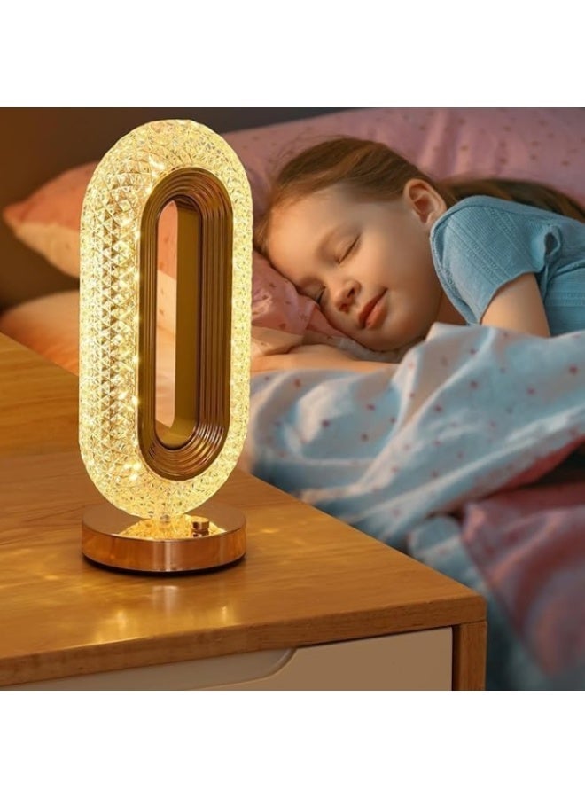 Crystal Moon Shape Rechargeable Touch Table Lamp — Stepless Dimmable Night Light with 3 Color Modes (Warm/Natural/Cool) — USB-C LED Bedside & Decorative Lamp for Bedroom, Living Room & Home Decor - Image 1